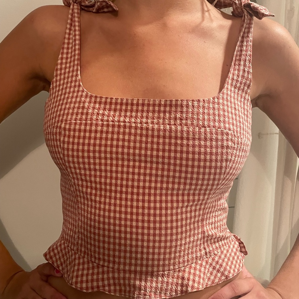 Zara Seersucker Ruffle Tank Small